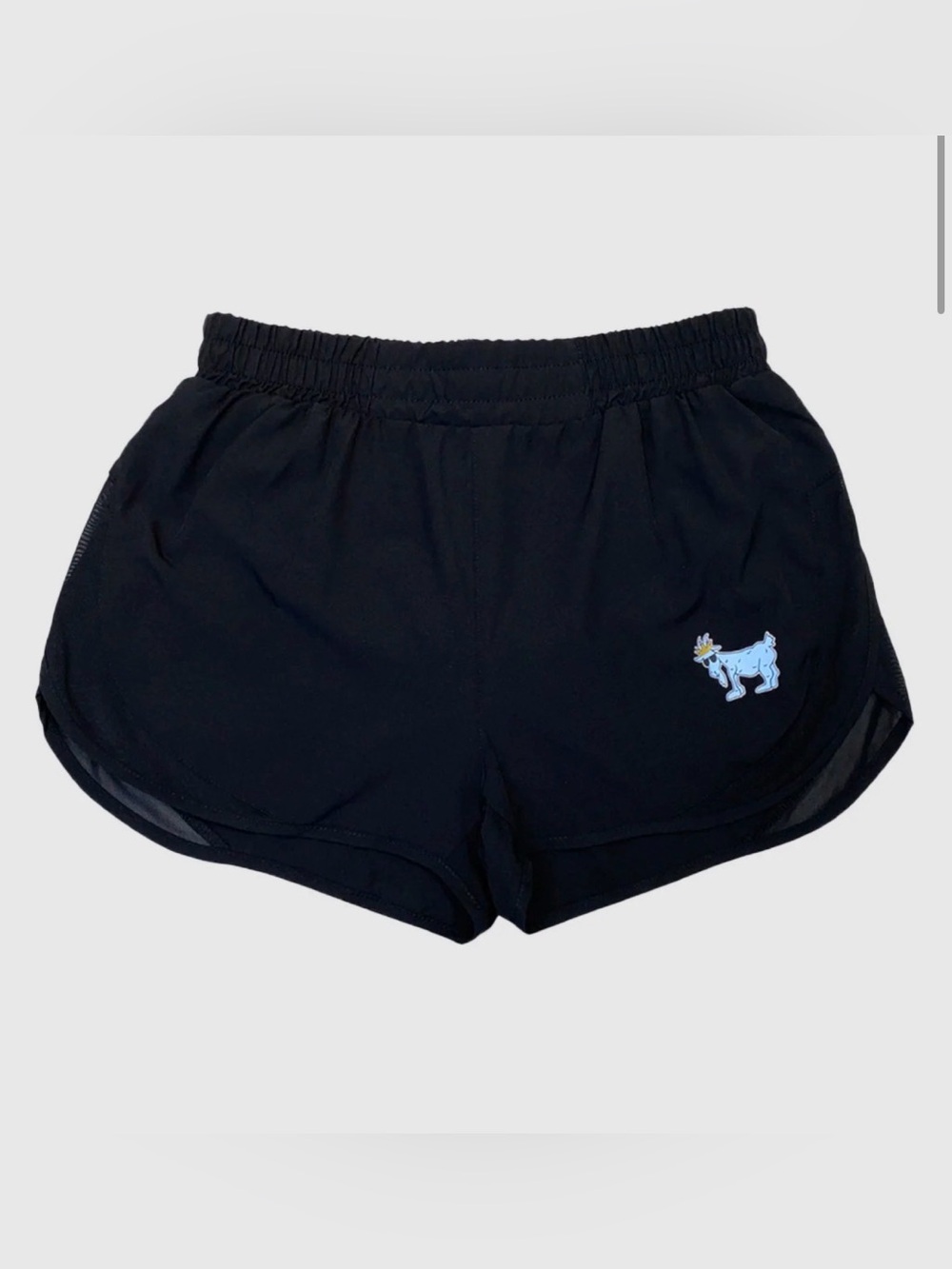 Women's Black Athletic Shorts with Light Blue Goat Accent